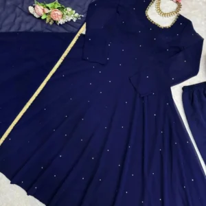 Dark Blue full sleeve anarkali suit - Classic Elegant Winter-Festive Wear