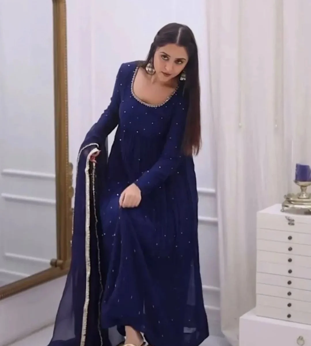 Dark Blue Full Sleeve Anarkali Suit