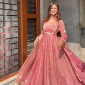 Dusty Rose silk anarkali suit for wedding - Vintage Silk Premium Designer Set