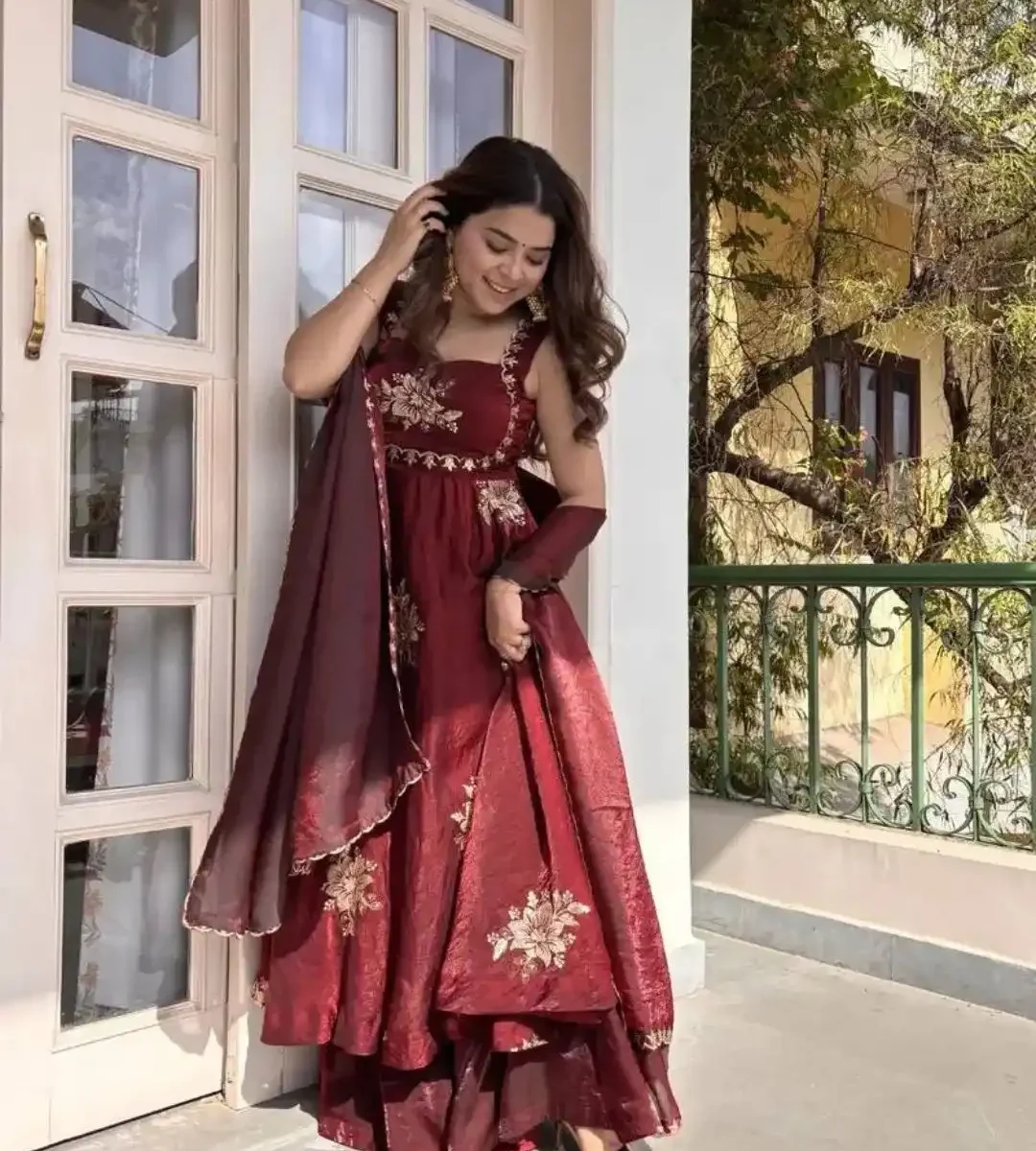 Maroon Anarkali Suit With Dupatta