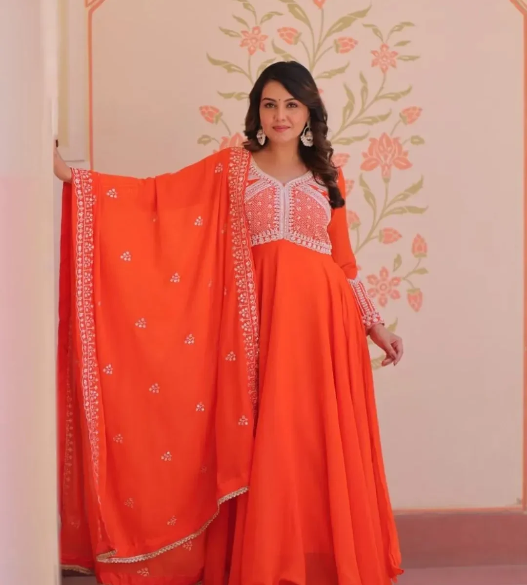 Orange colour anarkali Suit Set