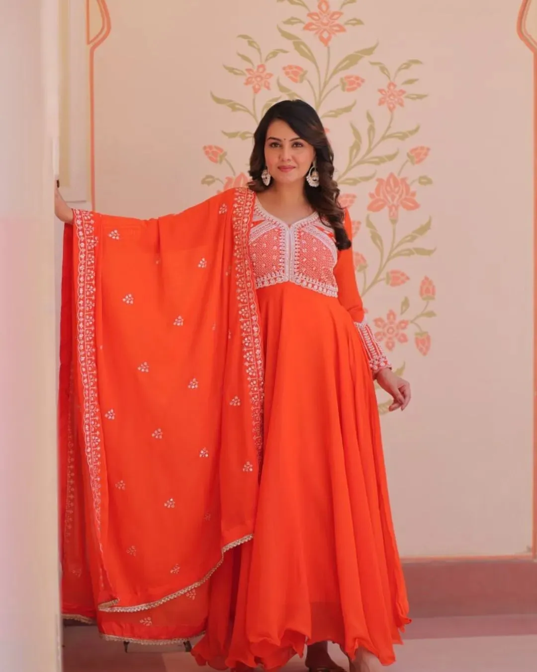 Orange colour anarkali Suit Set