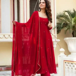 Party Wear Red Full Flared Anarkali Suit Set - Grand Celebration Extra-Flare Dress