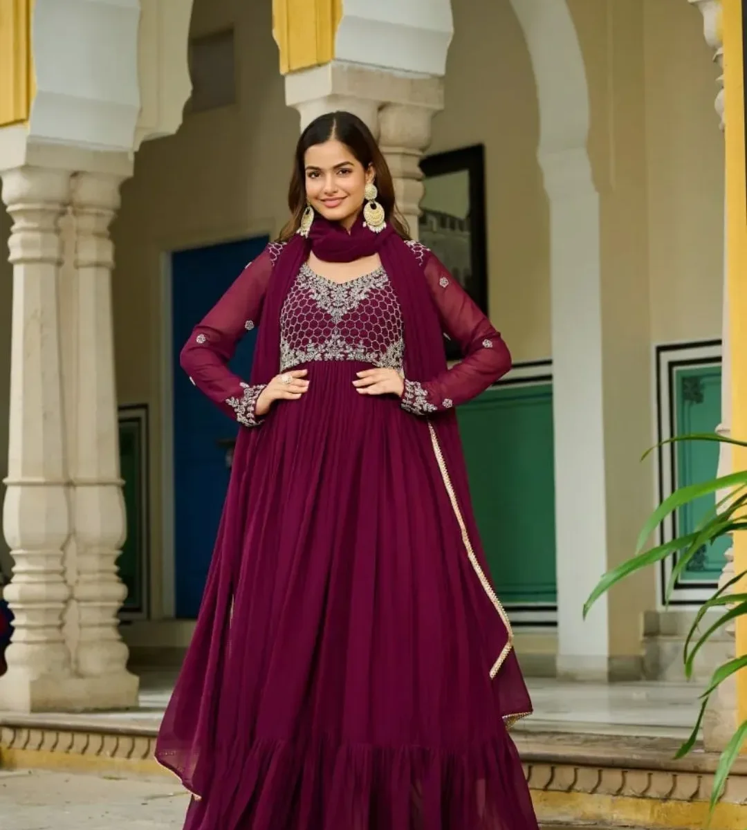 Party wear flared anarkali gown with dupatta set