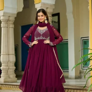Party wear flared anarkali gown with dupatta set - Glamorous Evening Gown