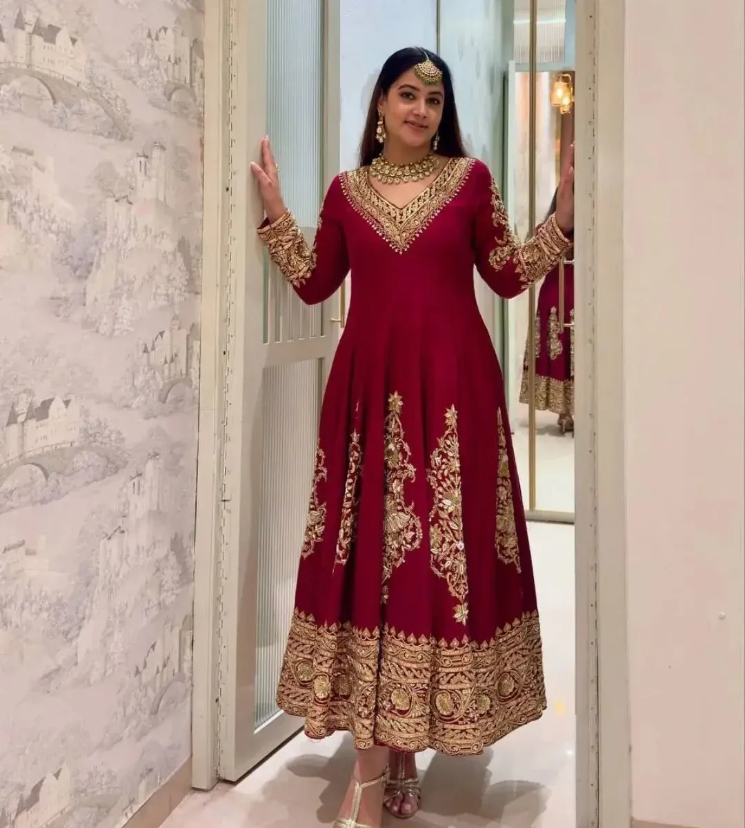 Red anarkali dress Suit Set for wedding - Heavy Bridal Zardozi Work Set