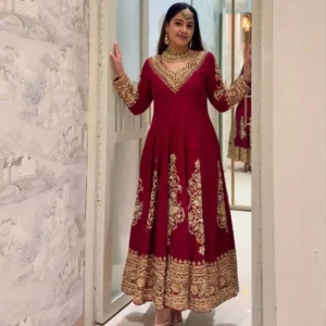 Red anarkali dress Suit Set for wedding - Heavy Bridal Zardozi Work Set