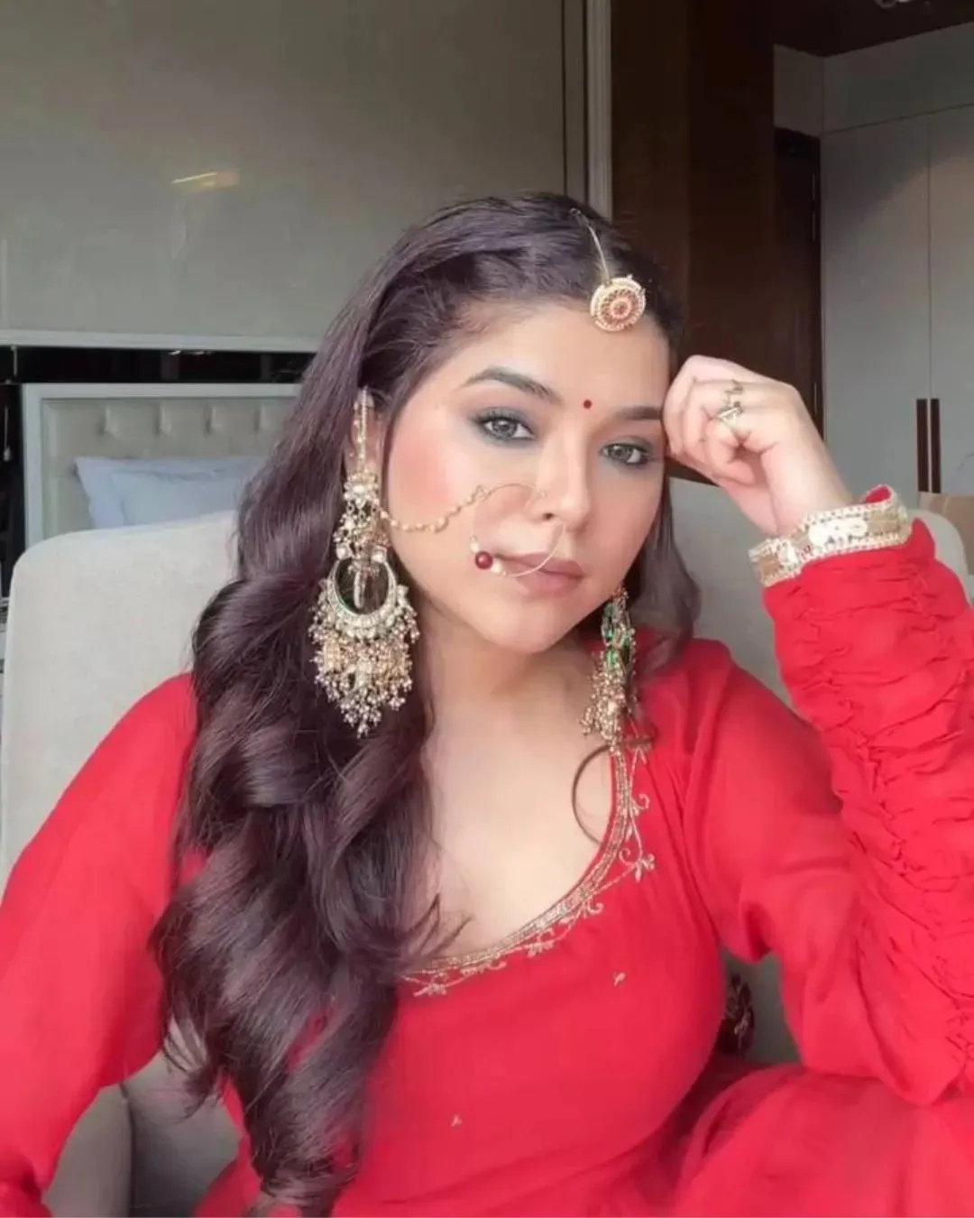 Red colour georgette anarkali suit – Lightweight Classic Flowy Festive Wear Front