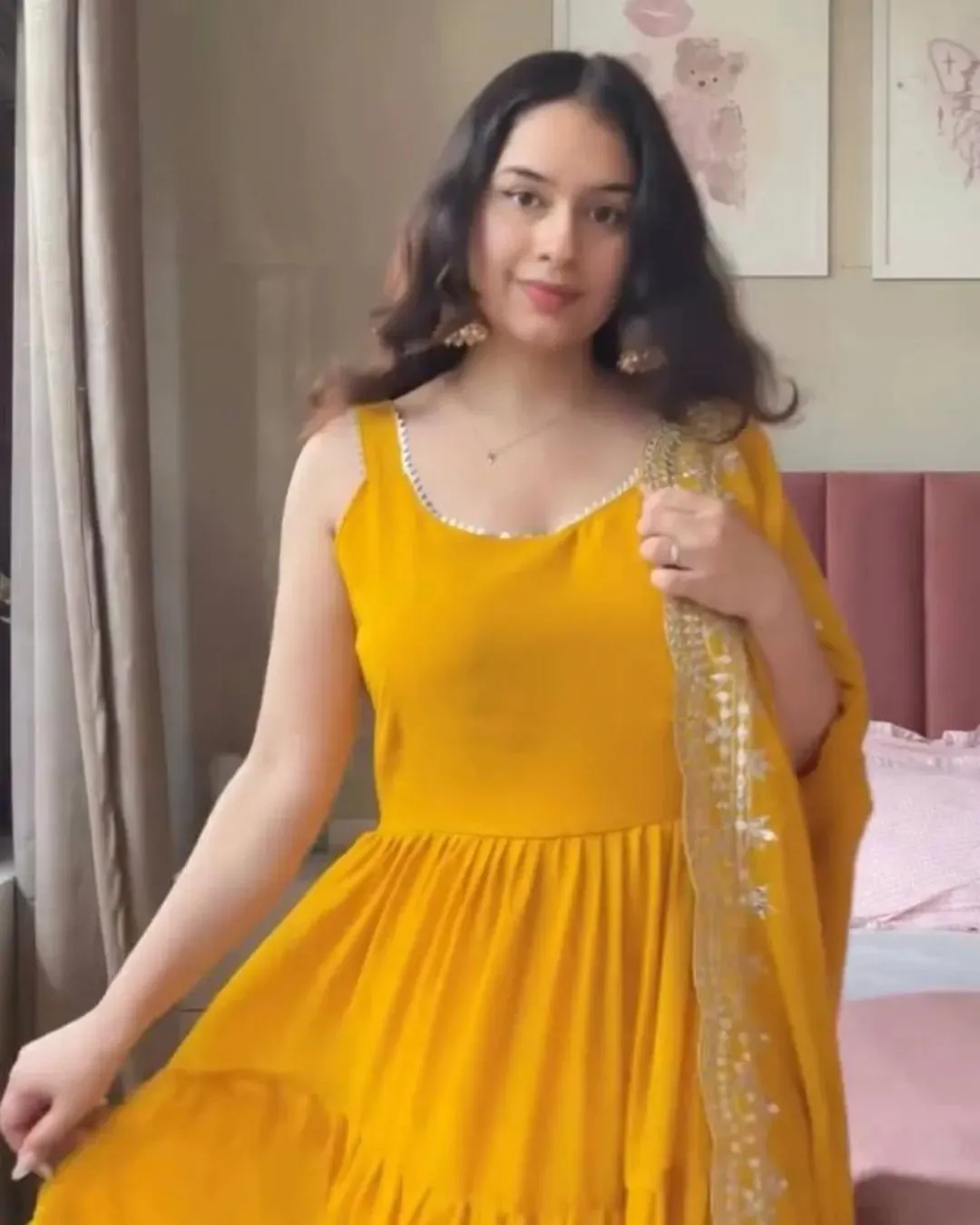 Sleeveless yellow anarkali suit - Fresh Cotton-Georgette Daytime Dress Front