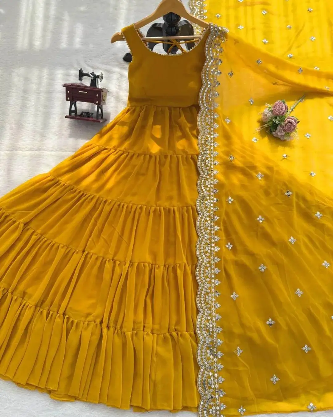 Sleeveless yellow anarkali suit - Fresh Cotton-Georgette Daytime Dress Real
