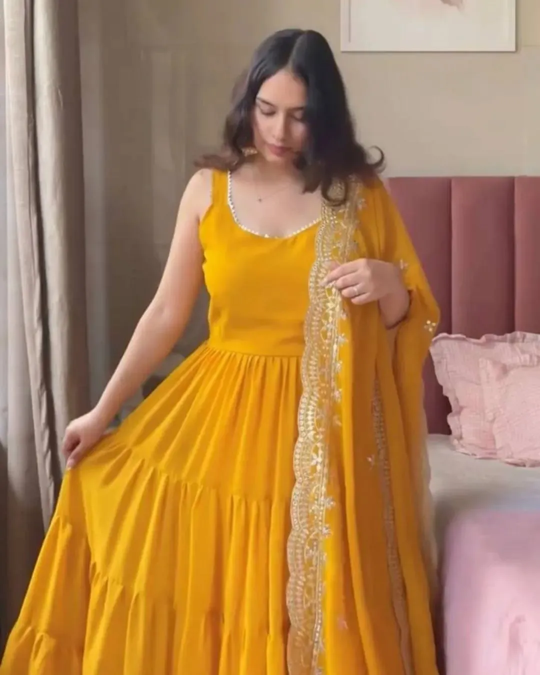 Sleeveless yellow anarkali suit - Fresh Cotton-Georgette Daytime Dress