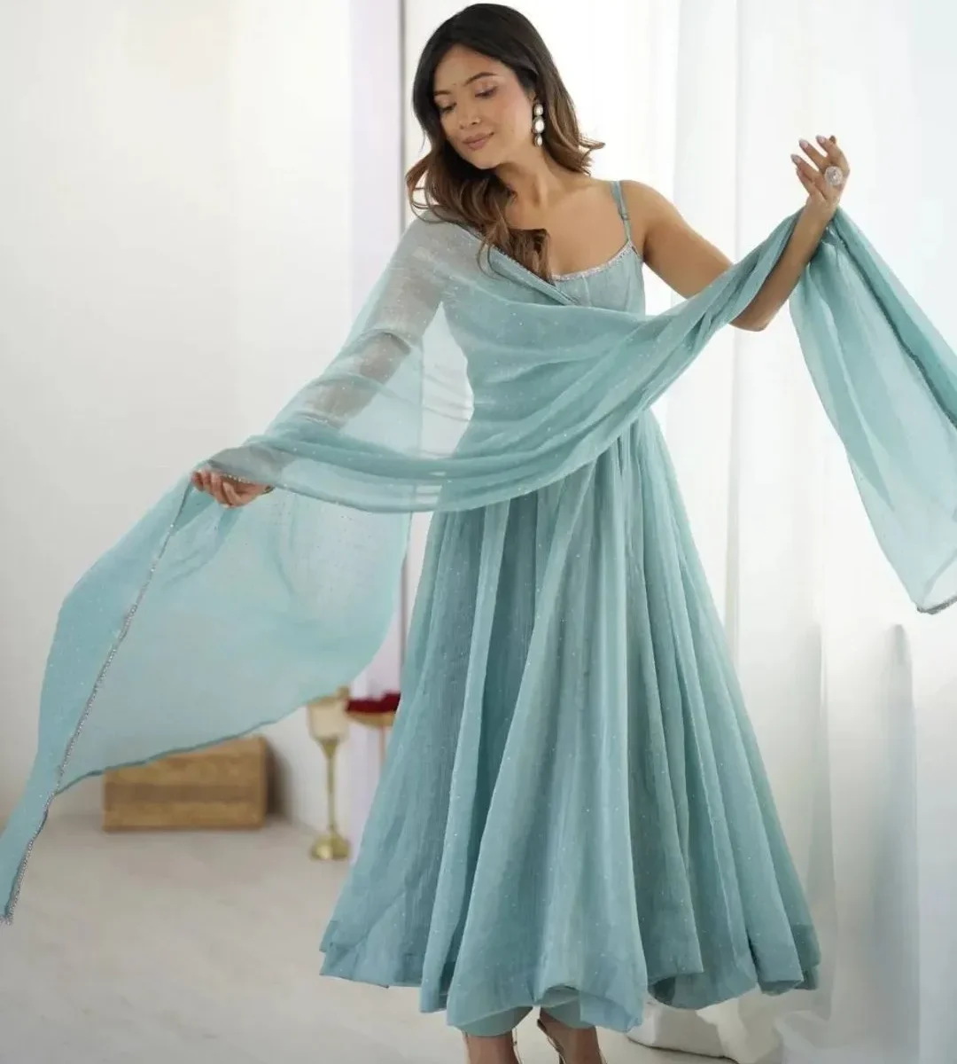 Anarkali dress sleeveless Suit Set - Minimalist Summer Festive Wear