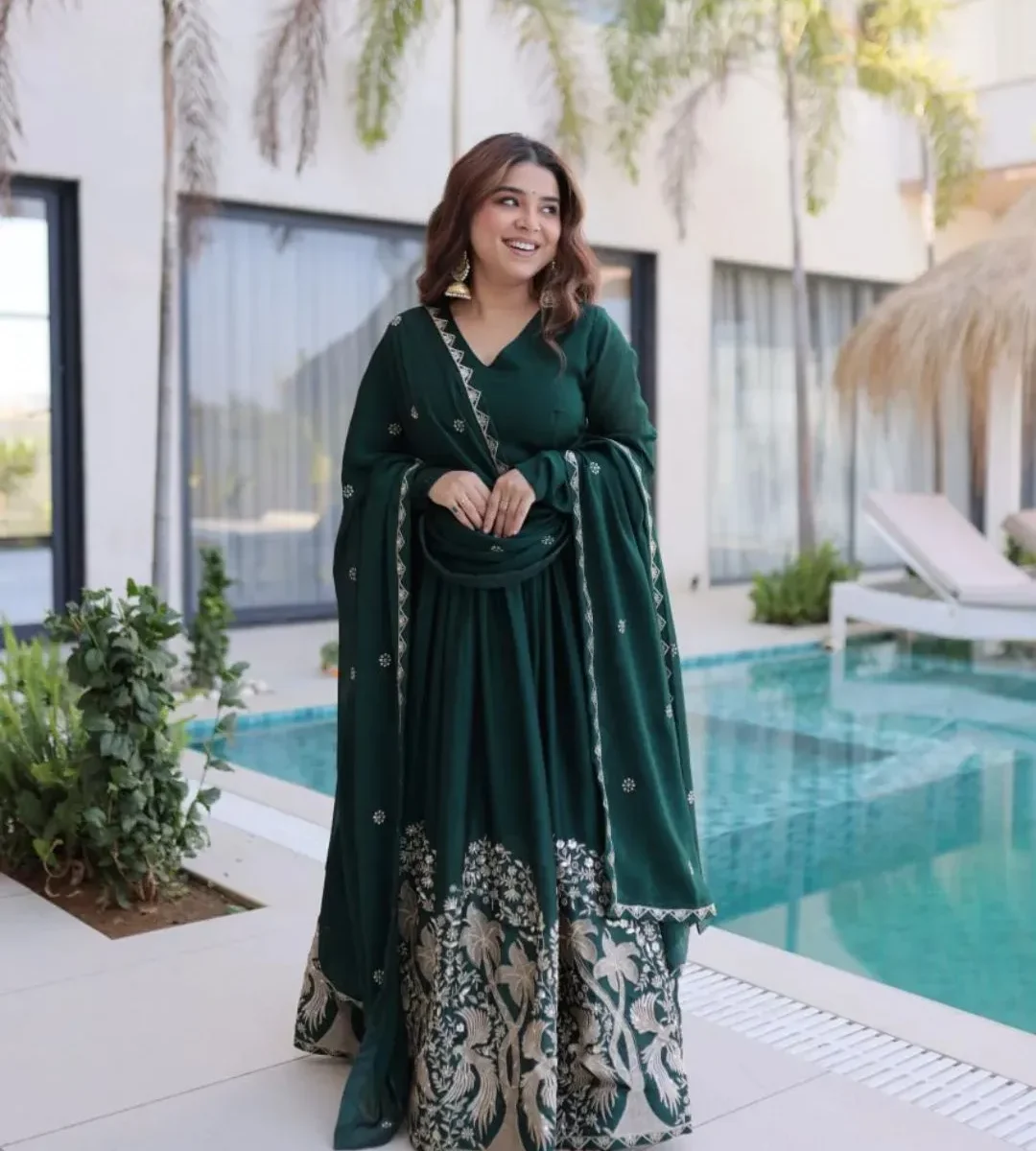 Dark green Full Flared anarkali suit - Royal Heavy Flare Wedding Outfit