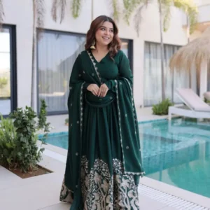 Dark green Full Flared anarkali suit - Royal Heavy Flare Wedding Outfit