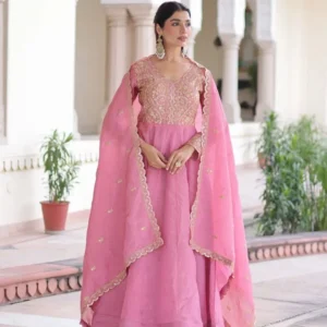 Light pink anarkali dress suit with dupatta - Delicate Floral Print Ethnic Suit