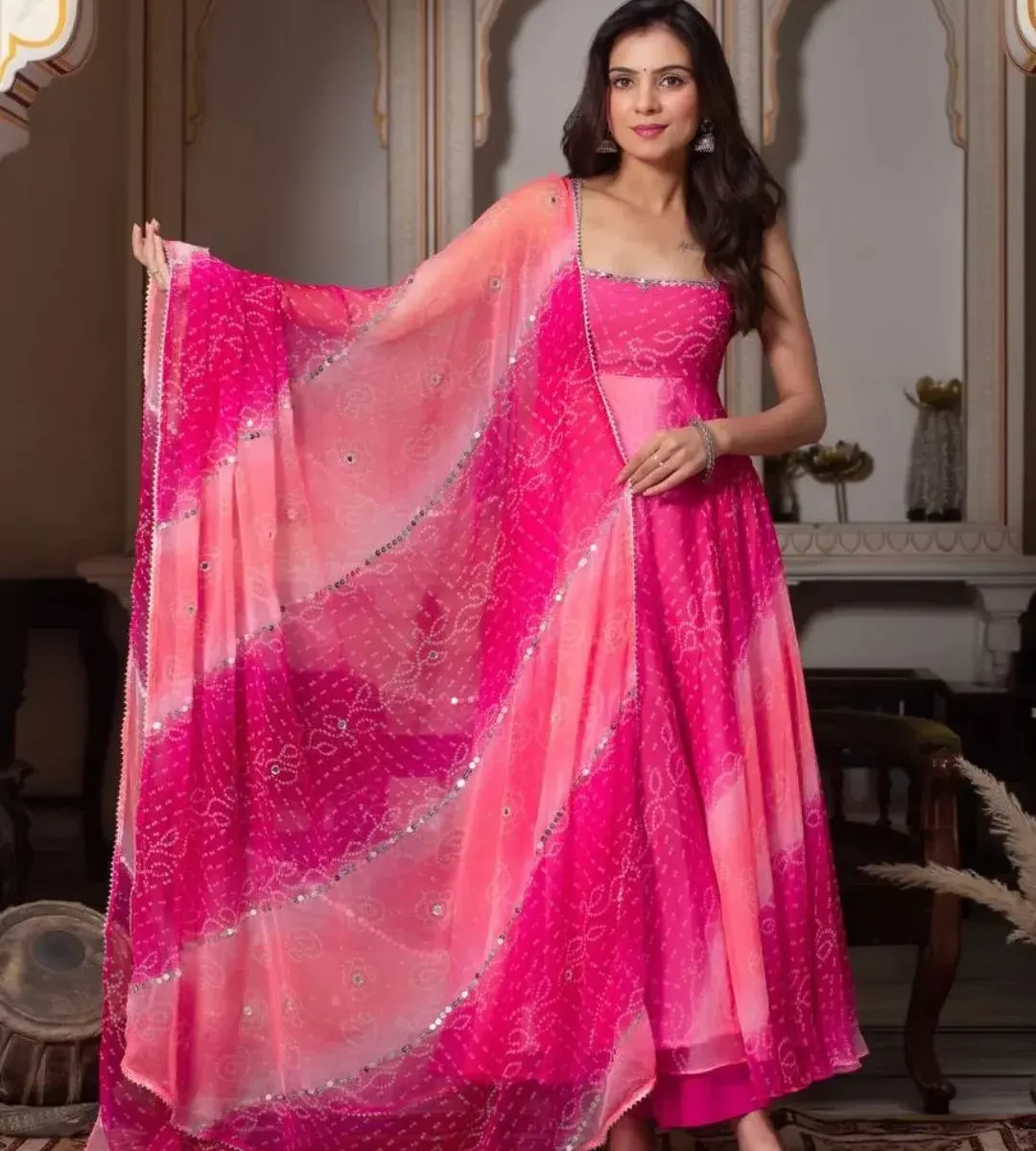 Light Pink Georgette Anarkali Suit - Soft Flowy Day-Wear Designer Suit