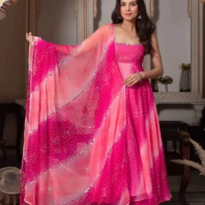 Light pink georgette anarkali suit - Soft Flowy Day-Wear Designer Suit