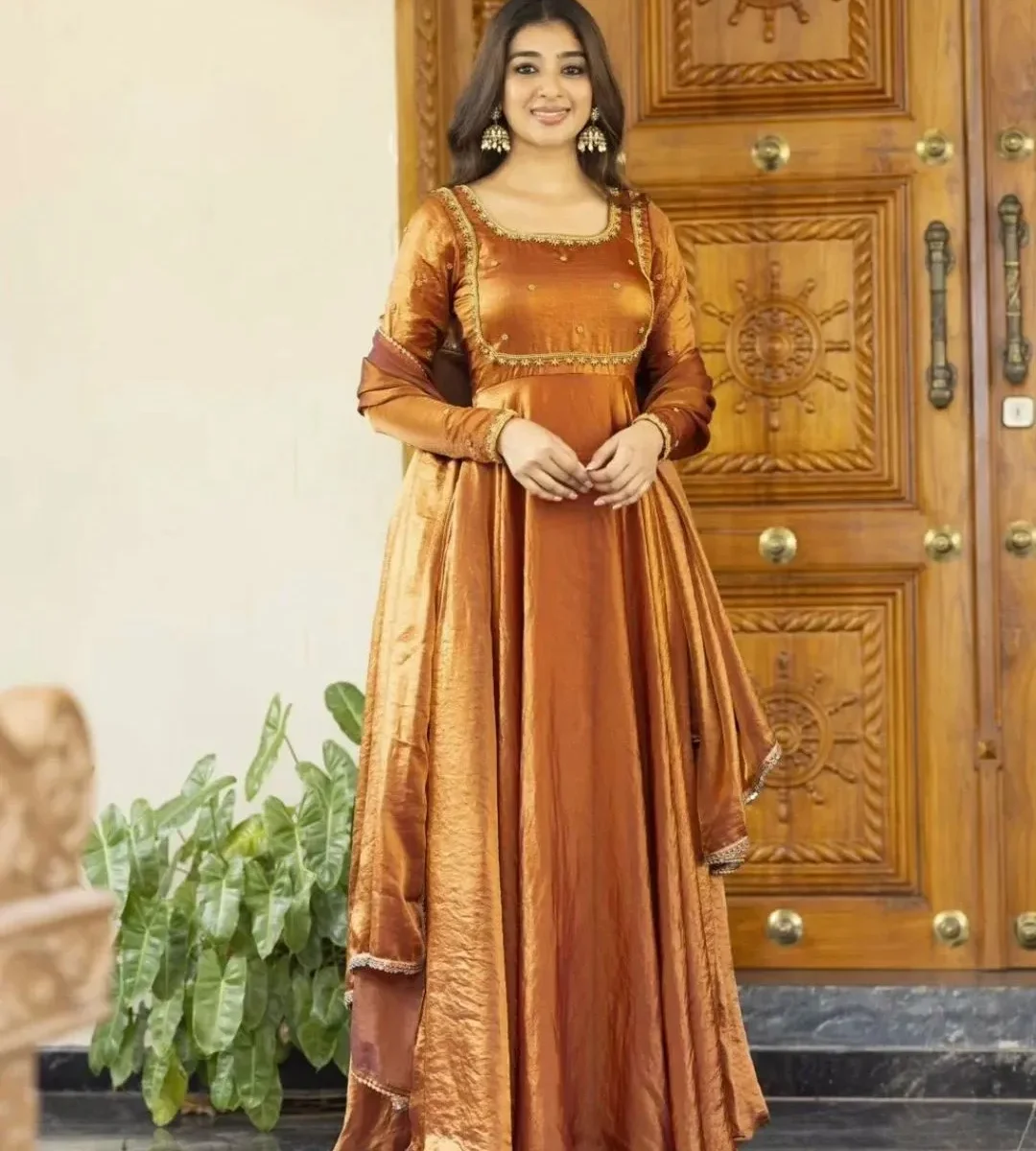 Orange Colour Anarkali Suit For Party Wear - Bright Haldi & Sangeet Outfit