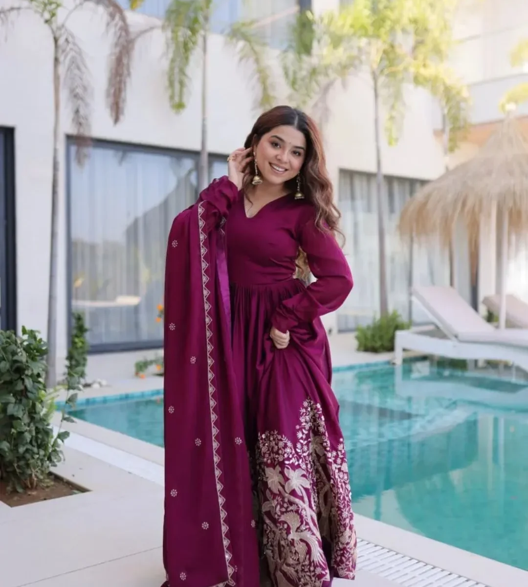 Party wear full flared anarkali suit with dupatta - Premium Designer Silhouette
