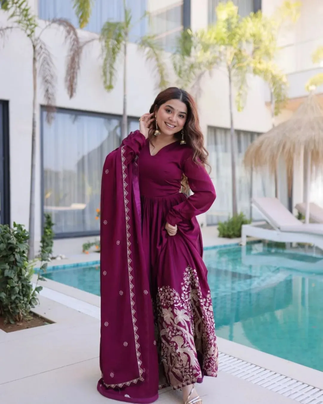 Party wear full flared anarkali suit with dupatta - Premium Designer Silhouette