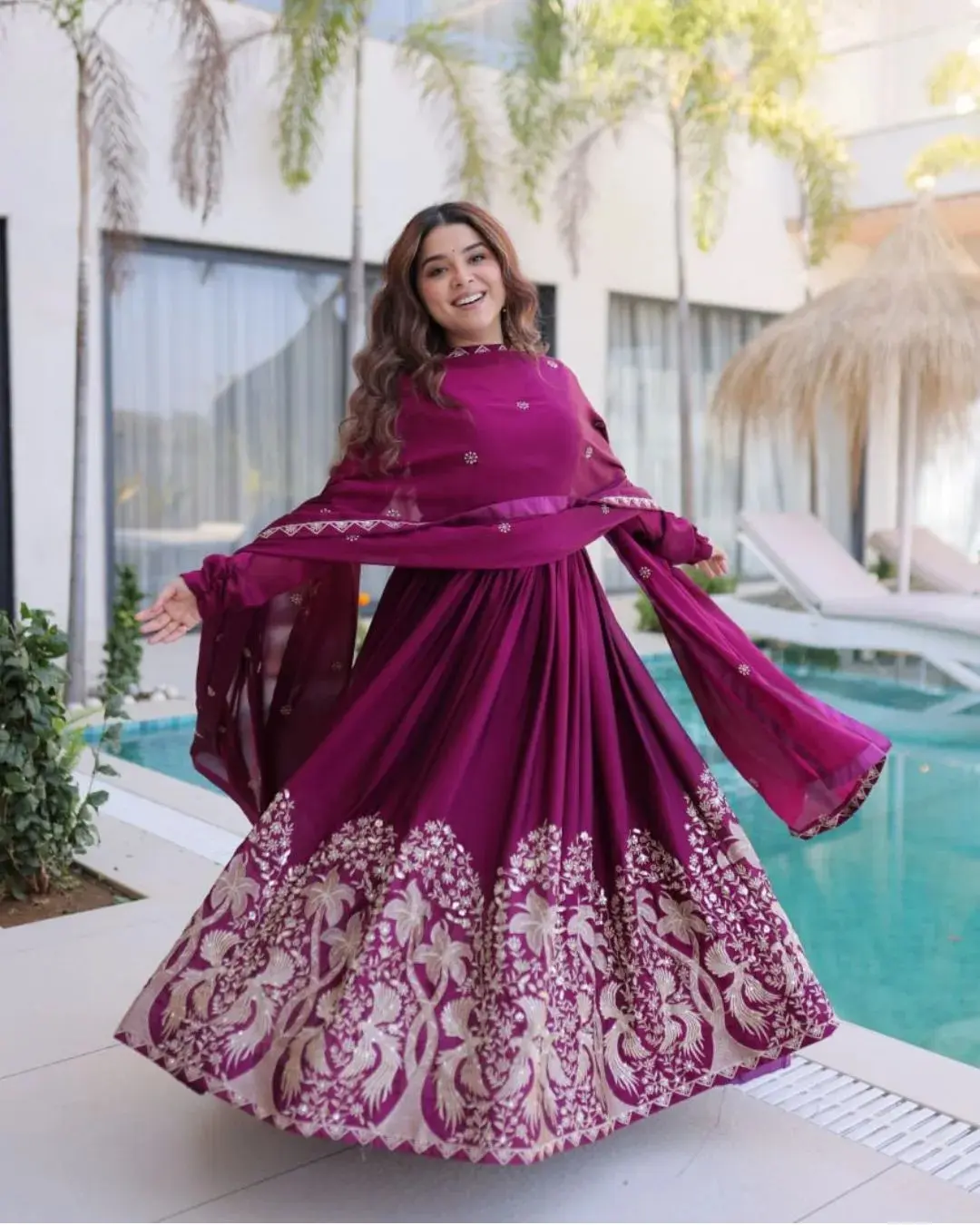 Party wear full flared anarkali suit with dupatta - Premium Designer Silhouette - Image 3