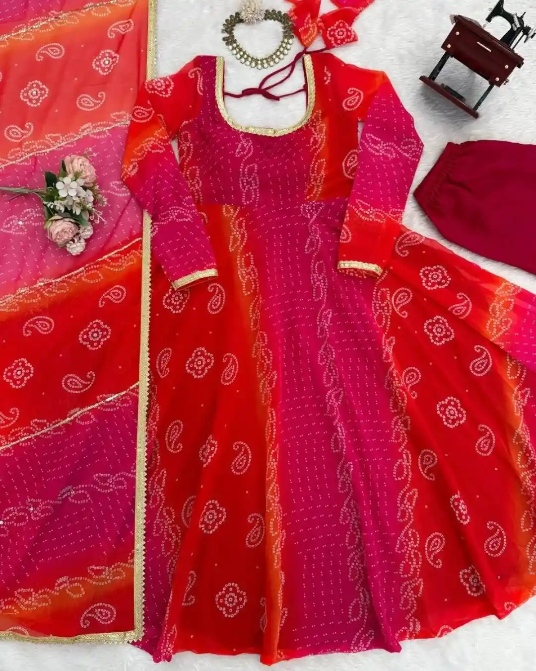 Pink Georgette Anarkali Suit - Classic Elegant Thread-Work Dress
