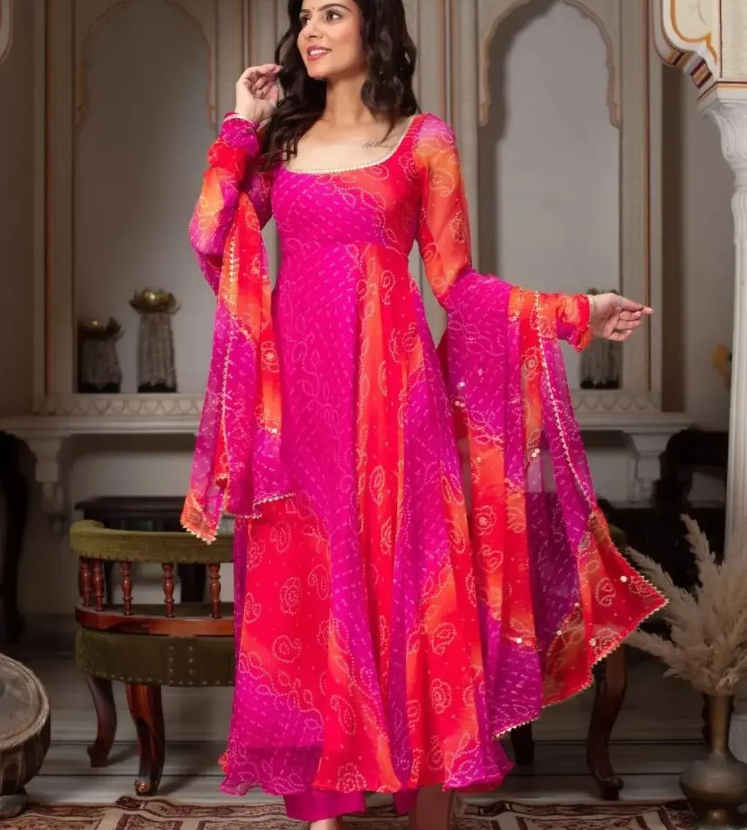 Pink Georgette Anarkali Suit - Classic Elegant Thread-Work Dress