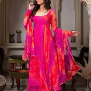 Pink georgette anarkali suit - Classic Elegant Thread-Work Dress