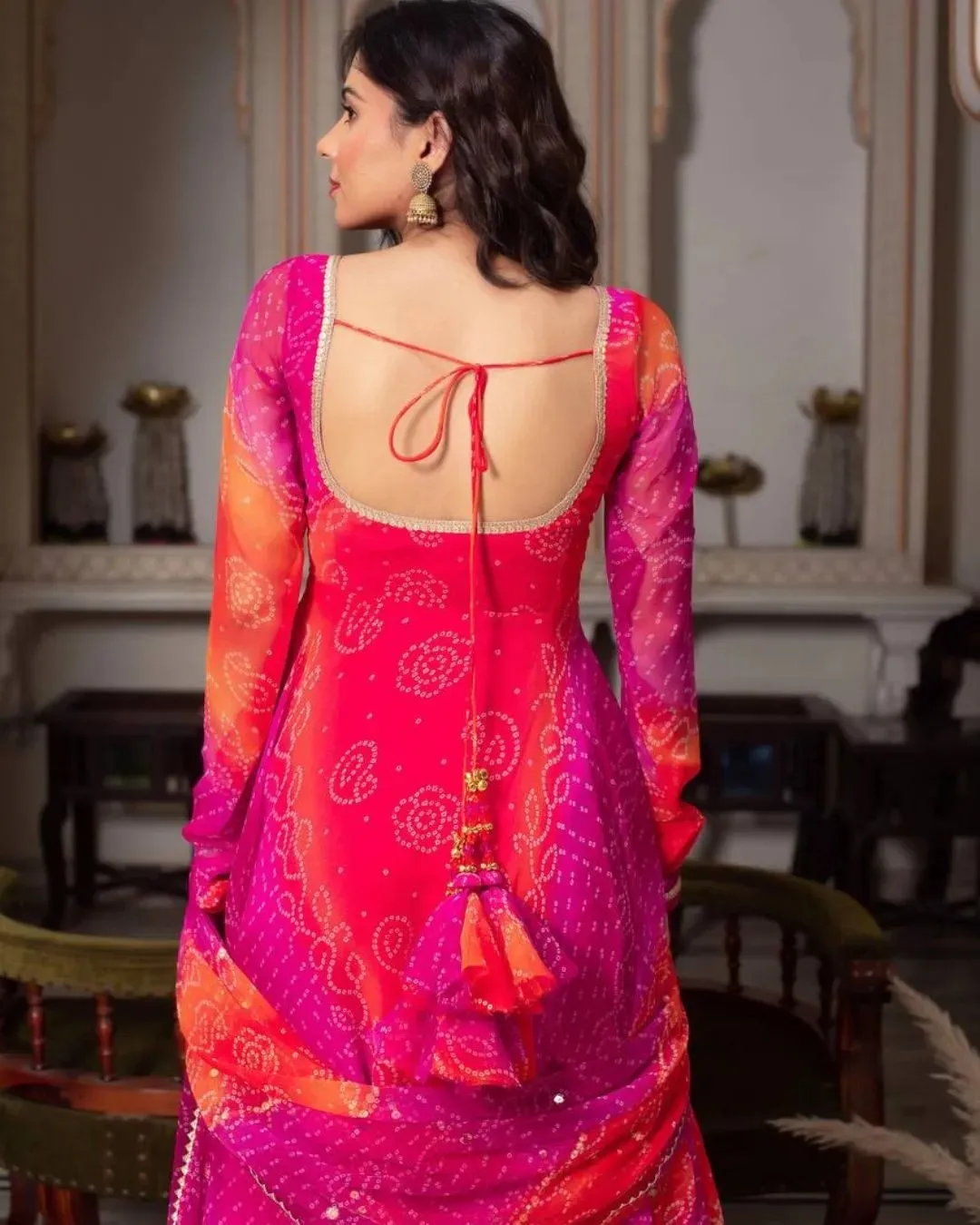 Pink Georgette Anarkali Suit - Classic Elegant Thread-Work Dress