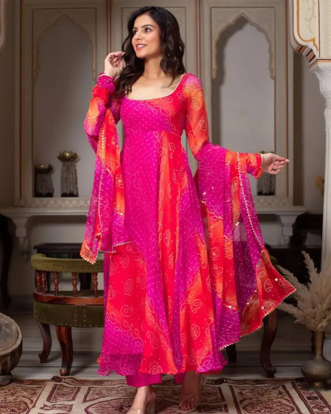 Pink Georgette Anarkali Suit - Classic Elegant Thread-Work Dress