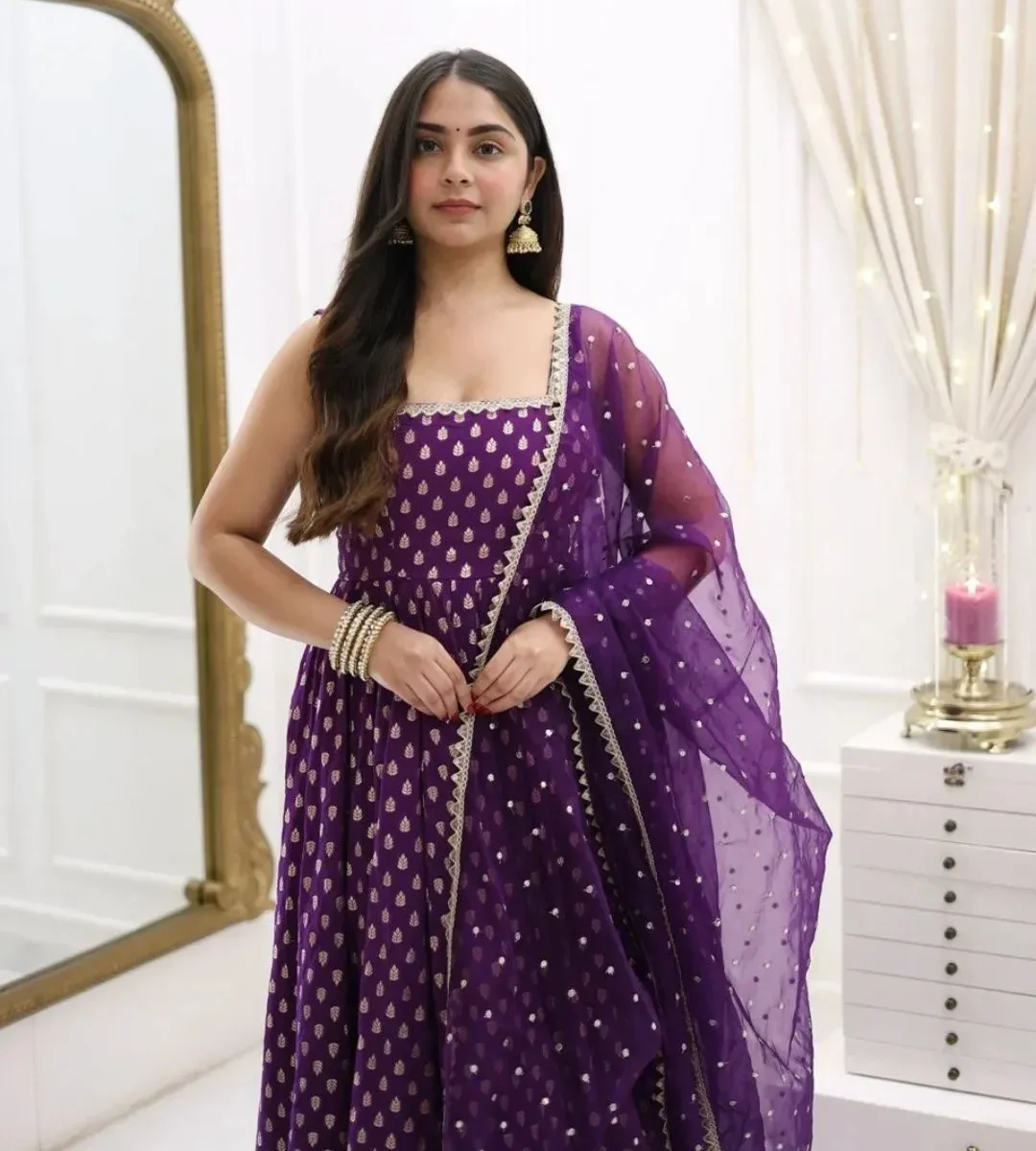 Purple Sleeveless Anarkali Suit For Party Wear - Stylish Modern Designer Set