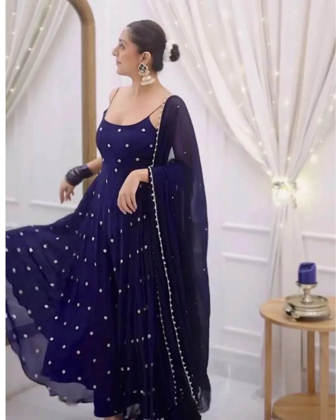 Sleeveless Party Wear Blue Anarkali Suit Set - Contemporary Royal Blue Silhouette