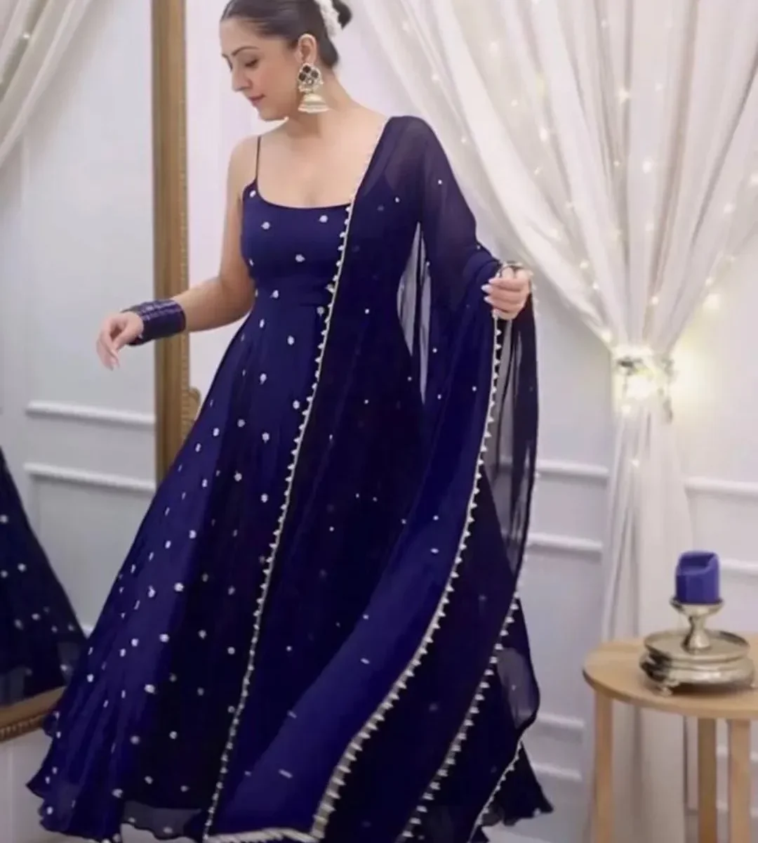Sleeveless Party Wear Blue Anarkali Suit Set - Contemporary Royal Blue Silhouette