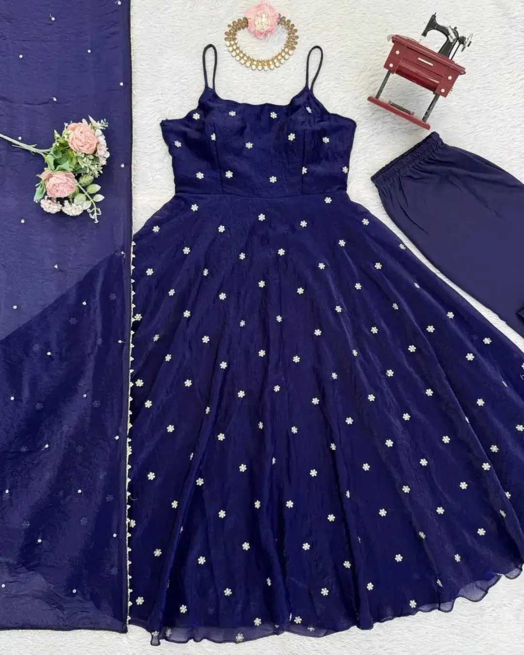 Sleeveless Party Wear Blue Anarkali Suit Set - Contemporary Royal Blue Silhouette