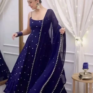 Sleeveless Party wear Blue Anarkali suit set - Contemporary Royal Blue Silhouette