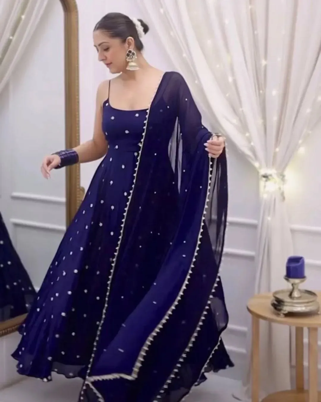 Sleeveless Party Wear Blue Anarkali Suit Set - Contemporary Royal Blue Silhouette